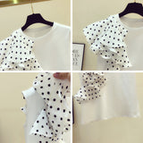 Polka Dot Ruffle Stitching T-shirt Women - WOMONA.COM