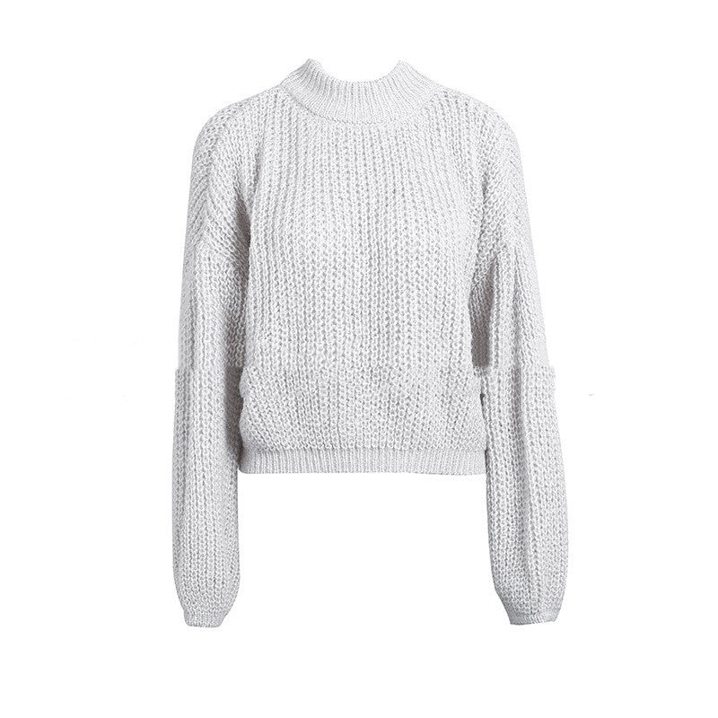 Pure Color Round Neck Sweater - WOMONA.COM