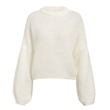 Pure Color Round Neck Sweater - WOMONA.COM