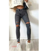 Stretch Feet Ripped Jeans Women - WOMONA.COM