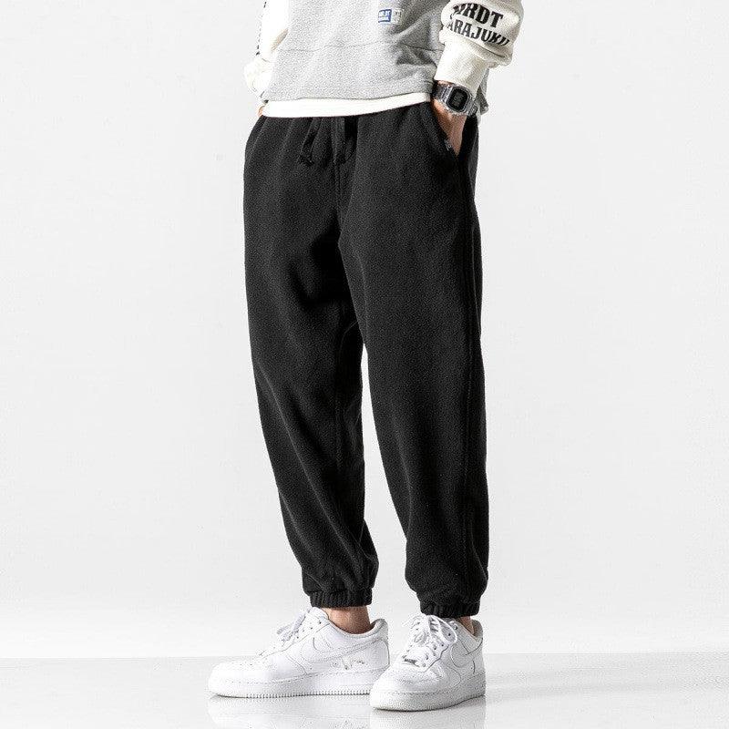 Black harem pants with elastic waistband and ankle cuffs