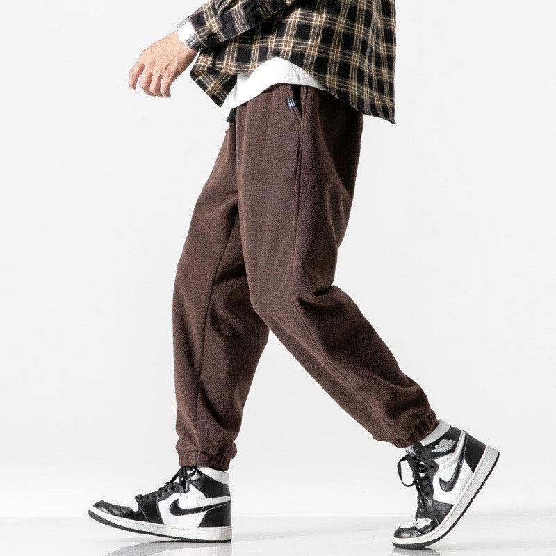 Coffee brown harem pants with elastic waistband and cuffed ankles