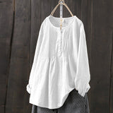 Cotton and linen round neck pullover - WOMONA.COM