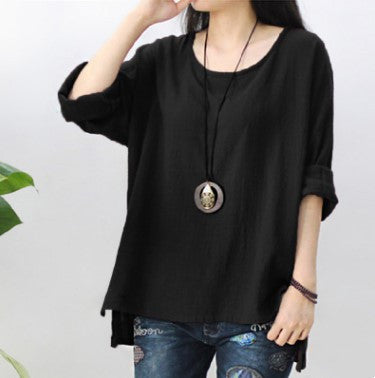 Loose Plus Size Slub Cotton Bottoming Shirt - WOMONA.COM