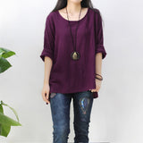 Loose Plus Size Slub Cotton Bottoming Shirt - WOMONA.COM