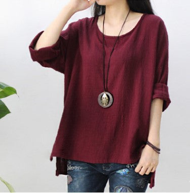 Loose Plus Size Slub Cotton Bottoming Shirt - WOMONA.COM