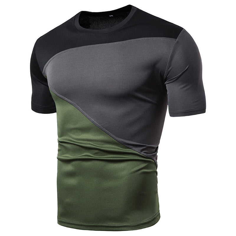 Stitching Round Neck Men's T-shirt - WOMONA.COM