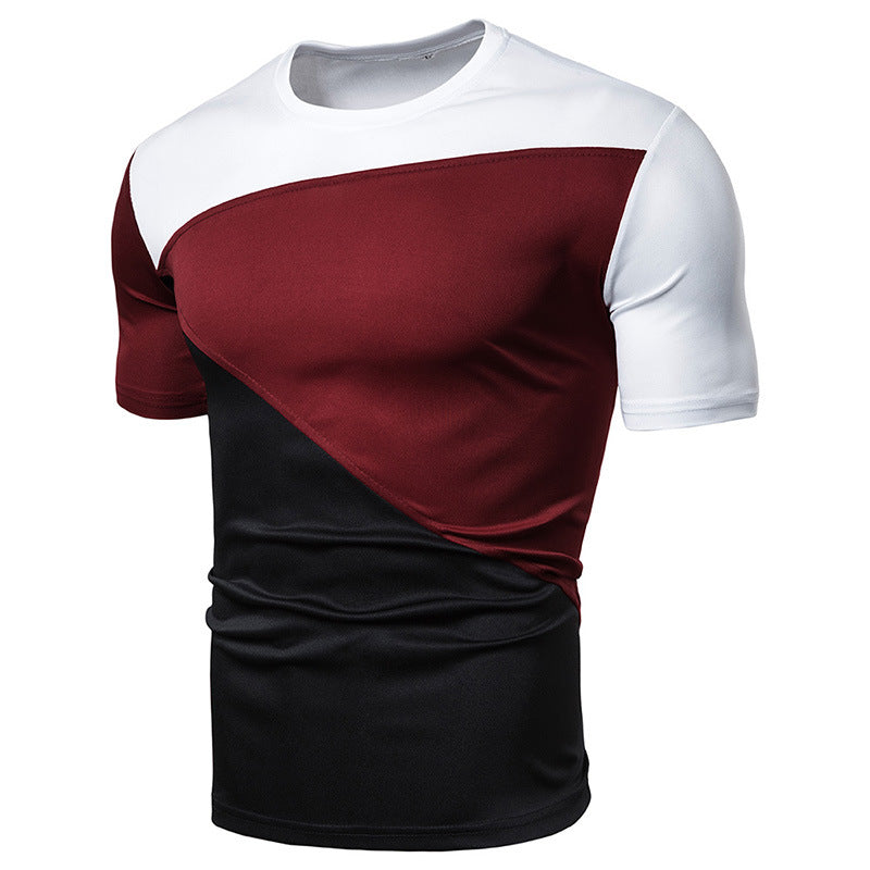 Stitching Round Neck Men's T-shirt - WOMONA.COM