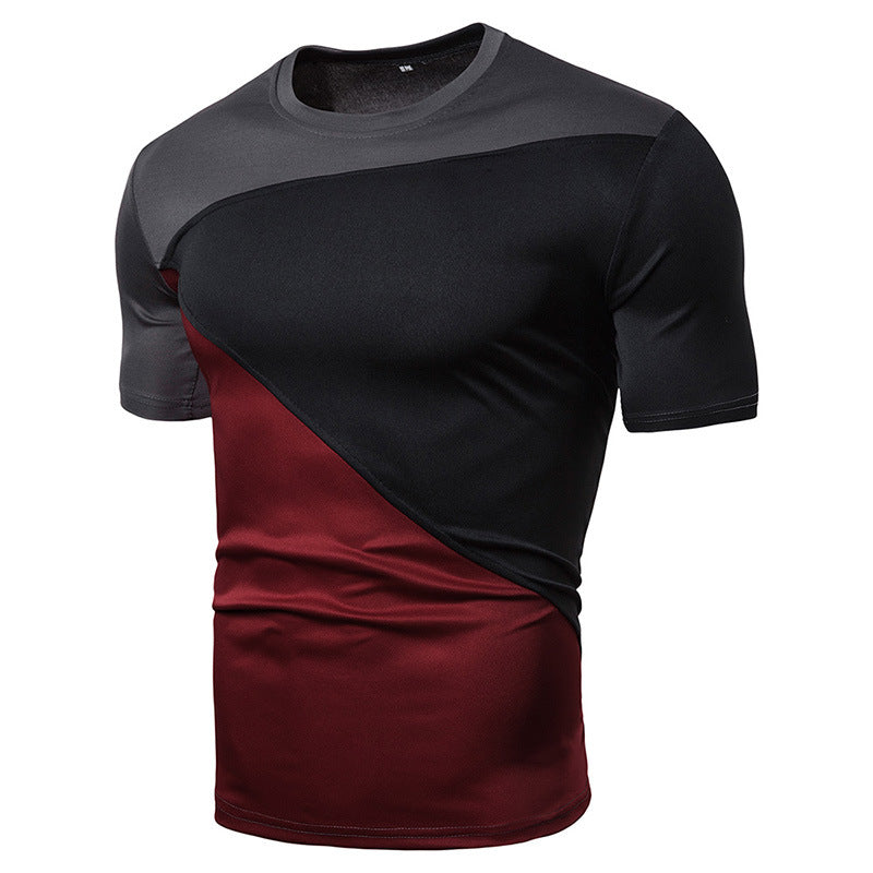 Stitching Round Neck Men's T-shirt - WOMONA.COM