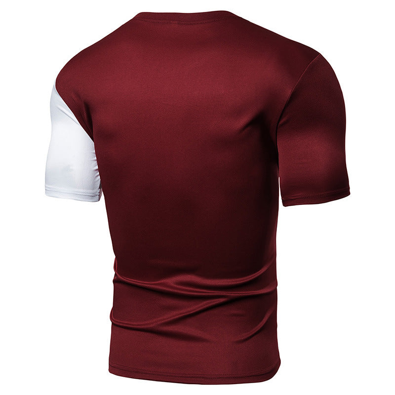 Stitching Round Neck Men's T-shirt - WOMONA.COM