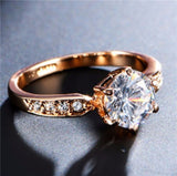 Crystal Rose Gold Six-claw Diamond Ring - WOMONA.COM