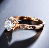 Crystal Rose Gold Six-claw Diamond Ring - WOMONA.COM