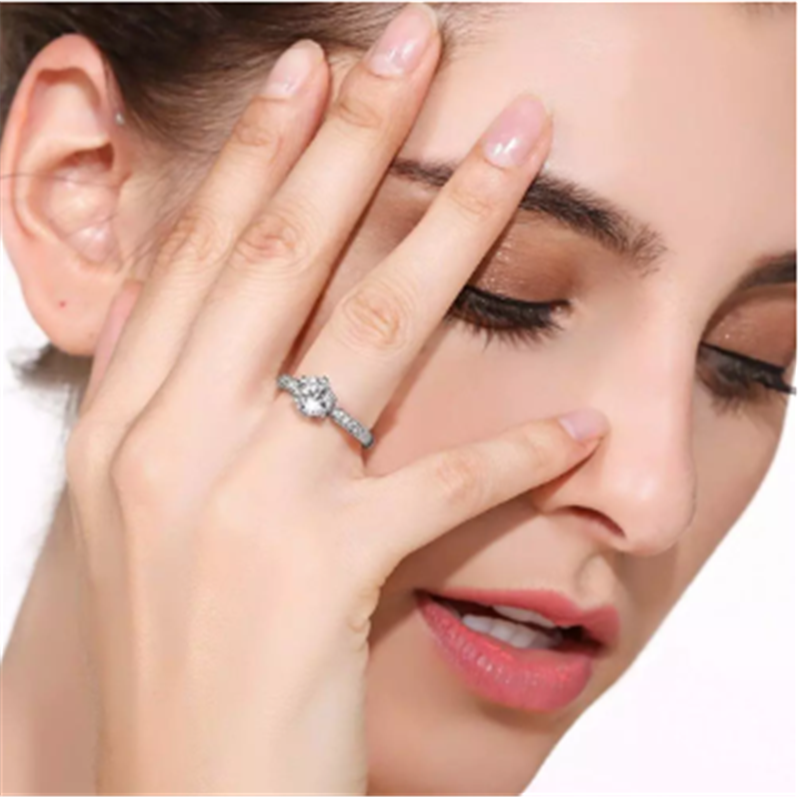 Crystal Rose Gold Six-claw Diamond Ring - WOMONA.COM