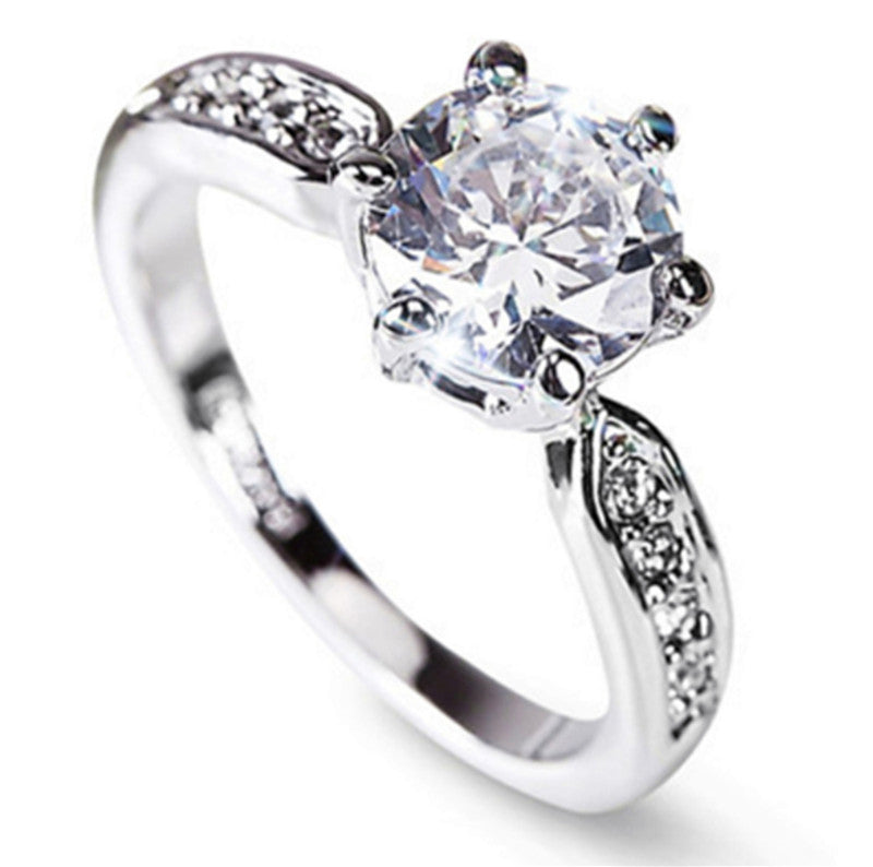 Crystal Rose Gold Six-claw Diamond Ring - WOMONA.COM