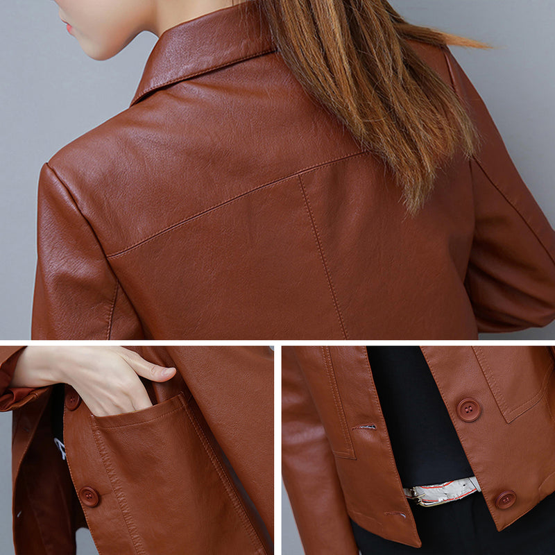 Slim-fit PU Leather Jacket - WOMONA.COM