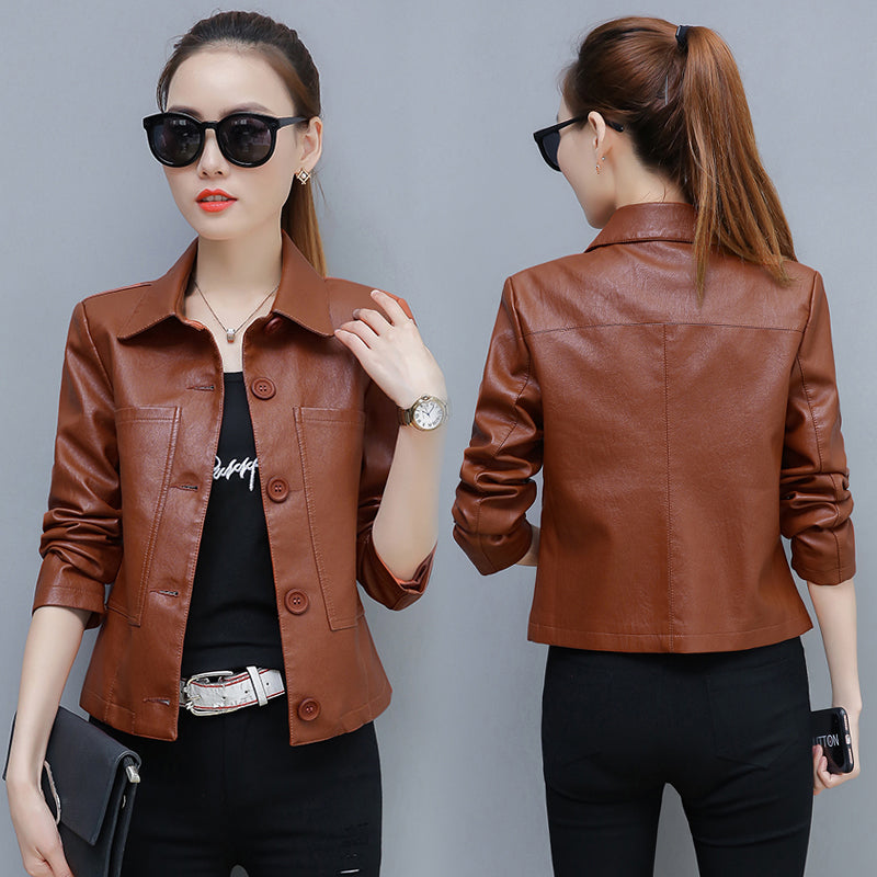 Slim-fit PU Leather Jacket - WOMONA.COM