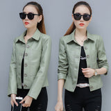 Slim-fit PU Leather Jacket - WOMONA.COM