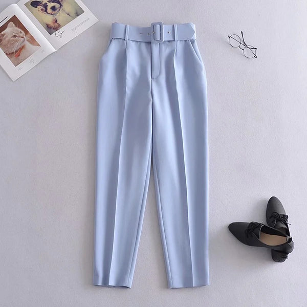 High Waist Casual Pants Yellow Cropped Trousers - WOMONA.COM