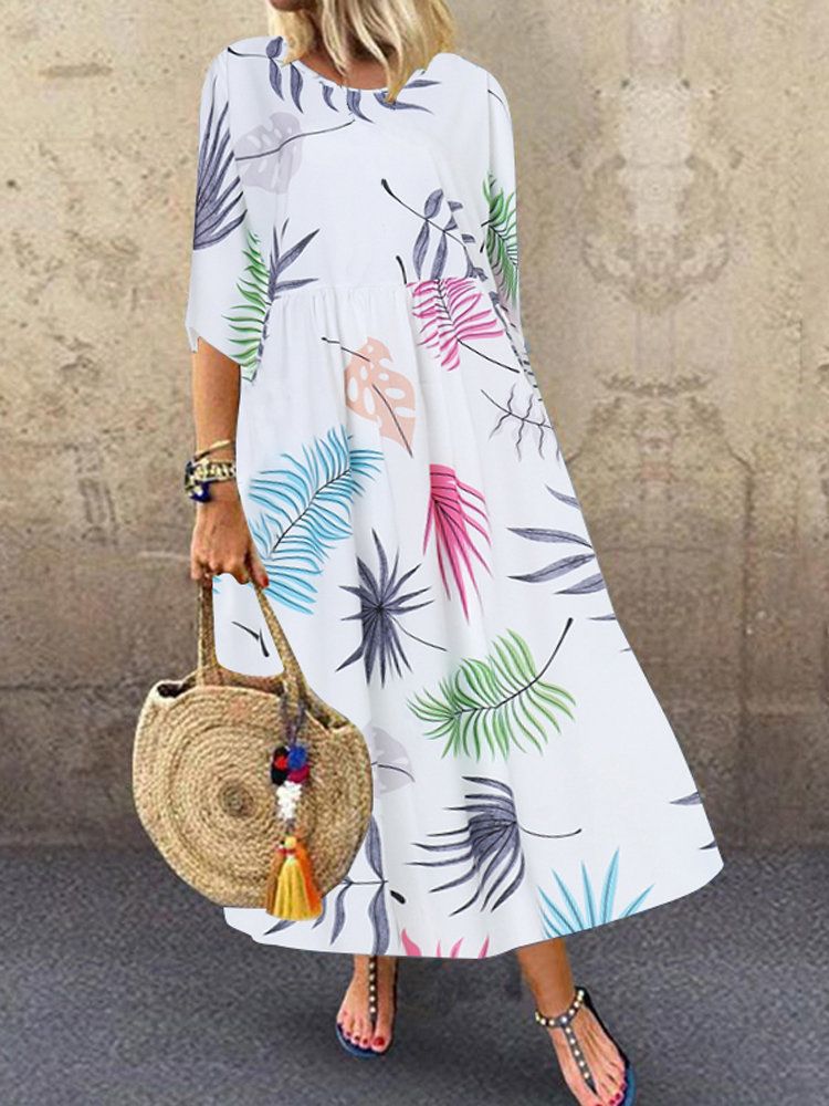 Printed Mid-Length Dress - WOMONA.COM