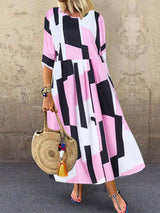 Printed Mid-Length Dress - WOMONA.COM