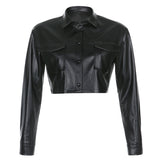 Long-sleeved Leather Jacket - WOMONA.COM