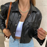 Long-sleeved Leather Jacket - WOMONA.COM