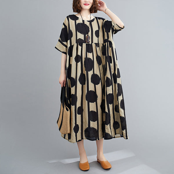 Plus Size Vintage Polka Dot Simmer Dress - WOMONA.COM