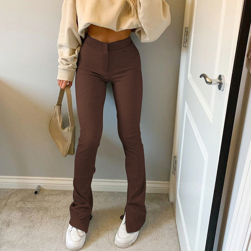 Skinny Slit Micro Trousers - WOMONA.COM