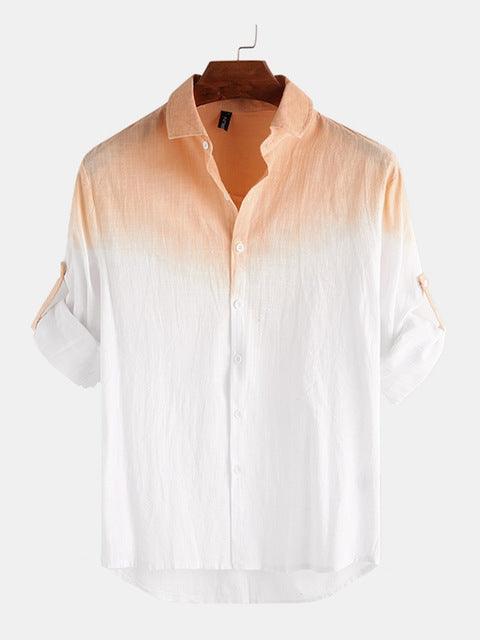 Men's short-sleeve button-up shirt, orange-to-white dip-dye, front view