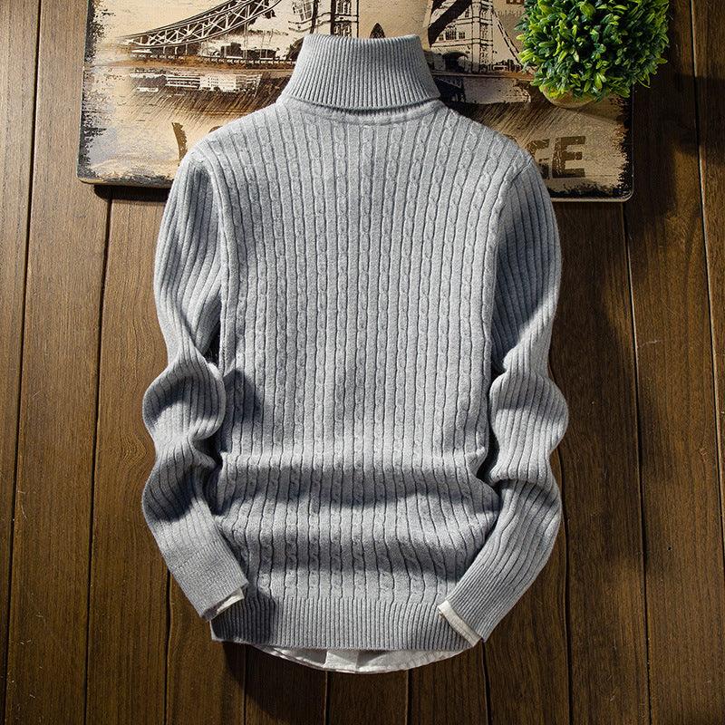 Grey ribbed knit turtleneck base shirt, long sleeves