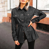 Casual Leather Shirt - WOMONA.COM