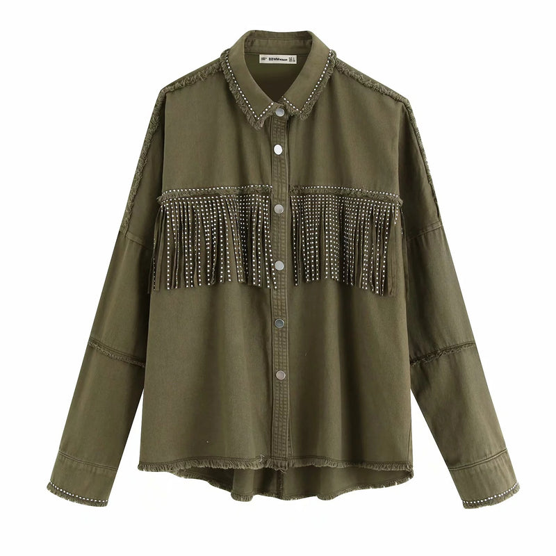 Jacket with fringed rivets - WOMONA.COM