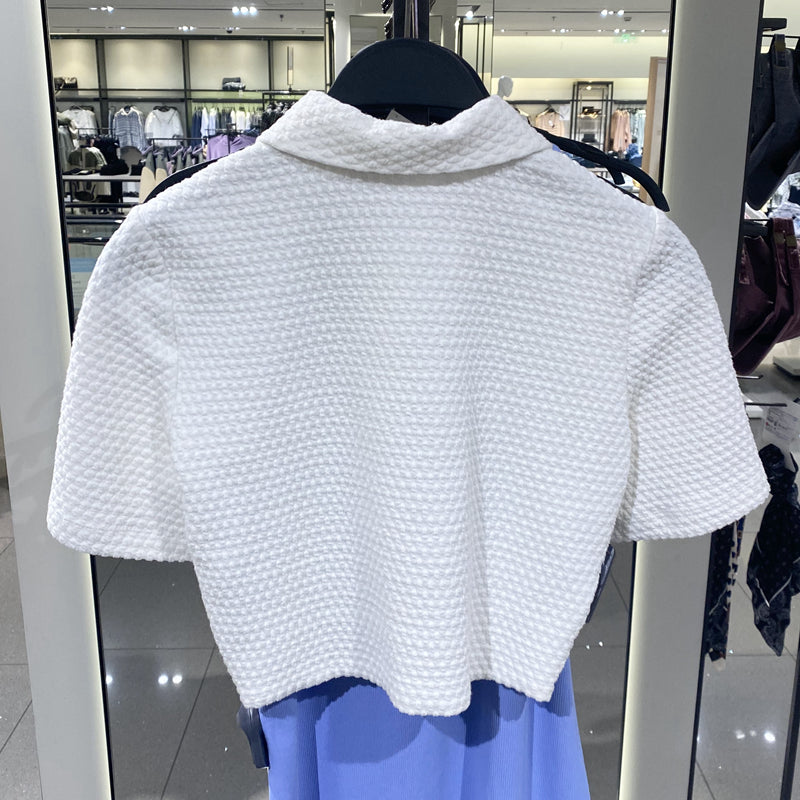 Cropped Short White Top With Short Sleeves - WOMONA.COM