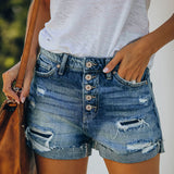 High-waisted Denim Shorts - WOMONA.COM