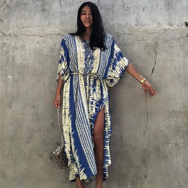 Striped Print Beach Blouse Plus Size - WOMONA.COM