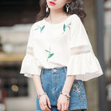 Fashion Half-Sleeved Hollow Lace Flared Sleeve Top Women - WOMONA.COM