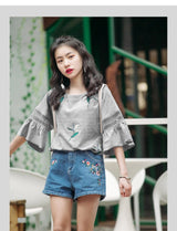 Fashion Half-Sleeved Hollow Lace Flared Sleeve Top Women - WOMONA.COM