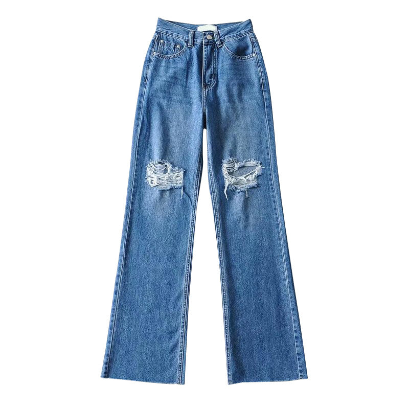Ripped Wide-leg Jeans - WOMONA.COM
