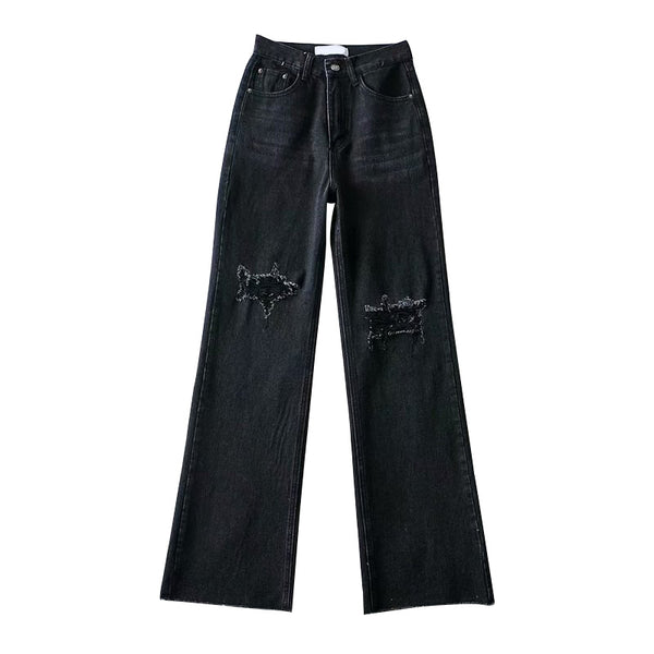 Ripped Wide-leg Jeans - WOMONA.COM