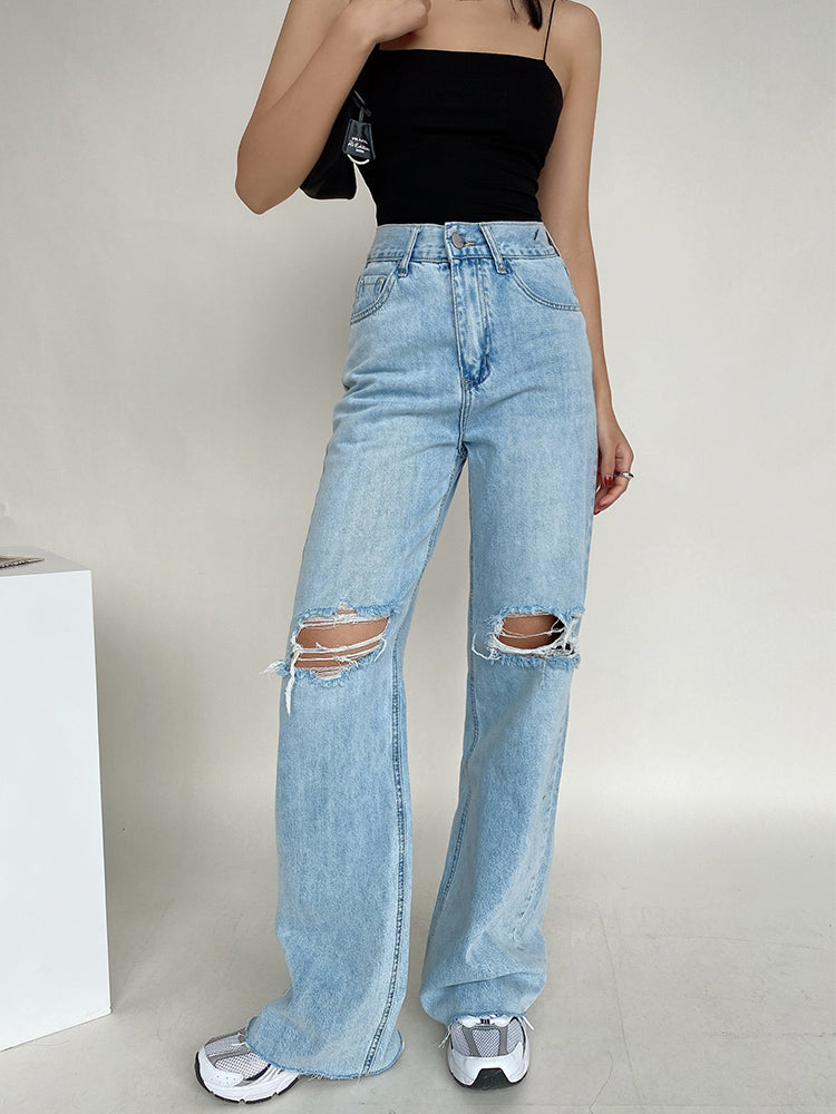 Ripped Wide-leg Jeans - WOMONA.COM