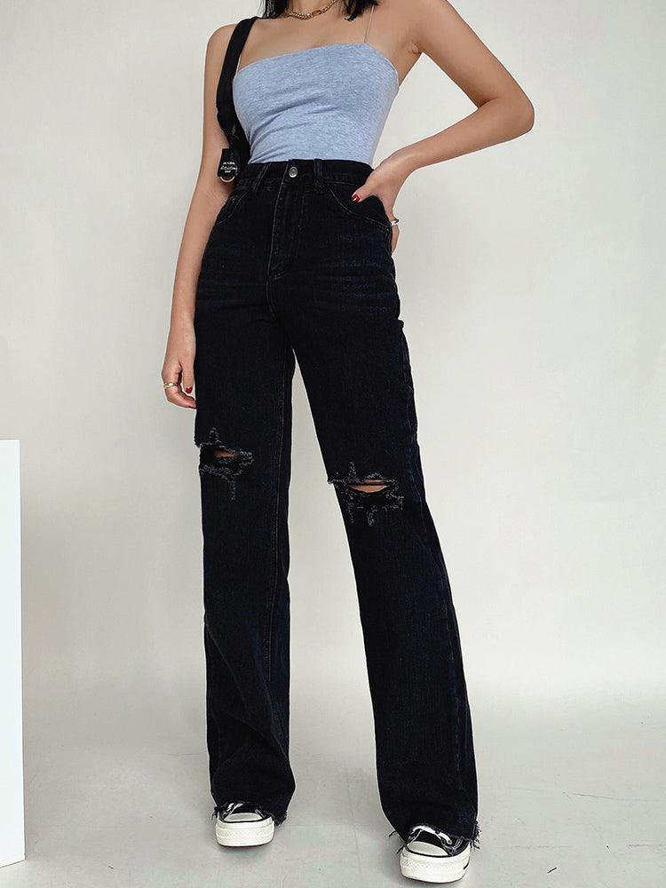 Ripped Wide-leg Jeans - WOMONA.COM