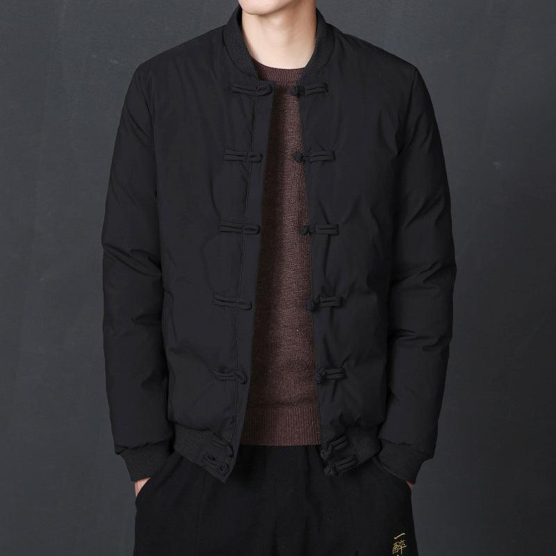 Men's padded Chinese-style jacket, black, mandarin collar with frog button placket