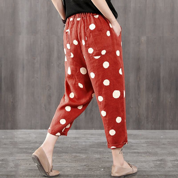 Dot plus size loose women's casual trousers - WOMONA.COM