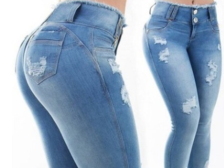 New Stretchy Blue Tassel Ripped Jeans Women - WOMONA.COM