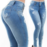 New Stretchy Blue Tassel Ripped Jeans Women - WOMONA.COM