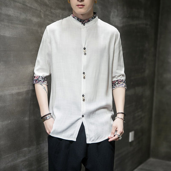 Hanfu linen shirt men - WOMONA.COM