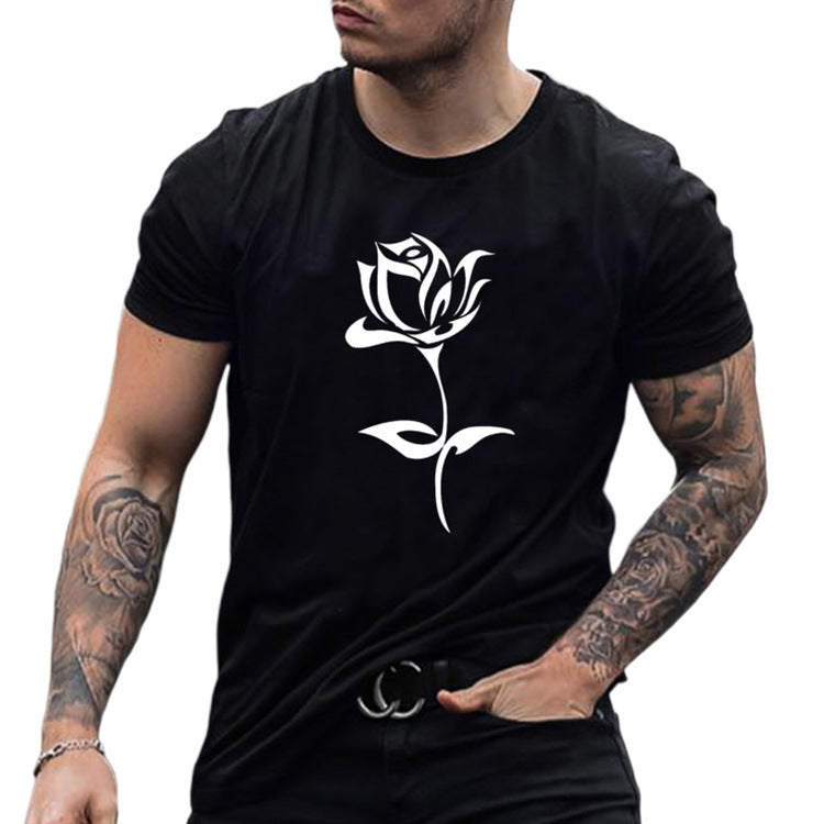 Men S Rose Print T Shirt - WOMONA.COM