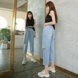 Ninth Pants Ripped High Waist Jeans - WOMONA.COM