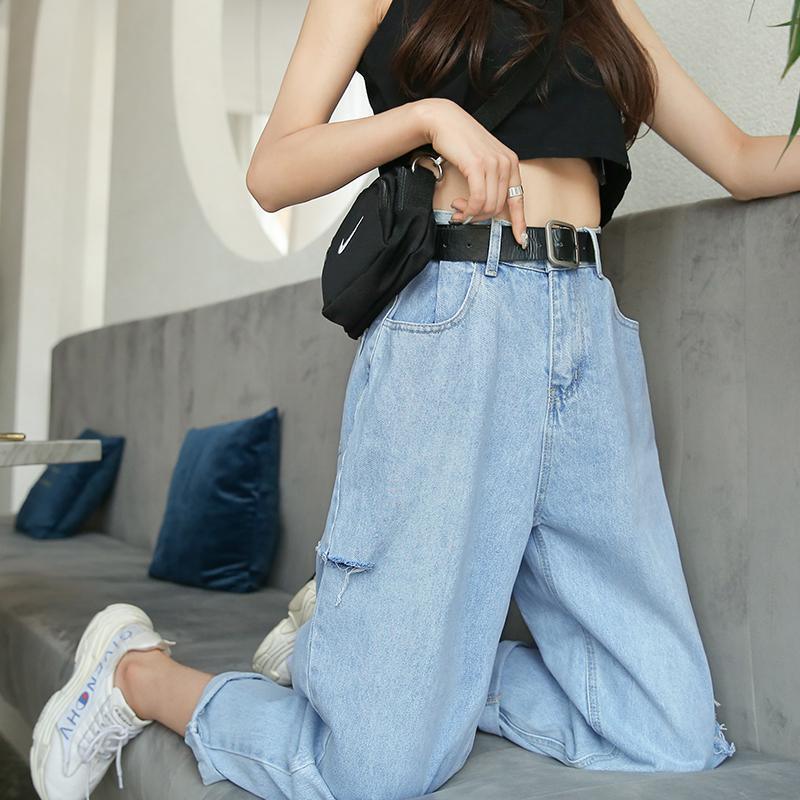 Ninth Pants Ripped High Waist Jeans - WOMONA.COM