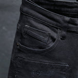 Summer New Jeans Pure Black Ripped - WOMONA.COM